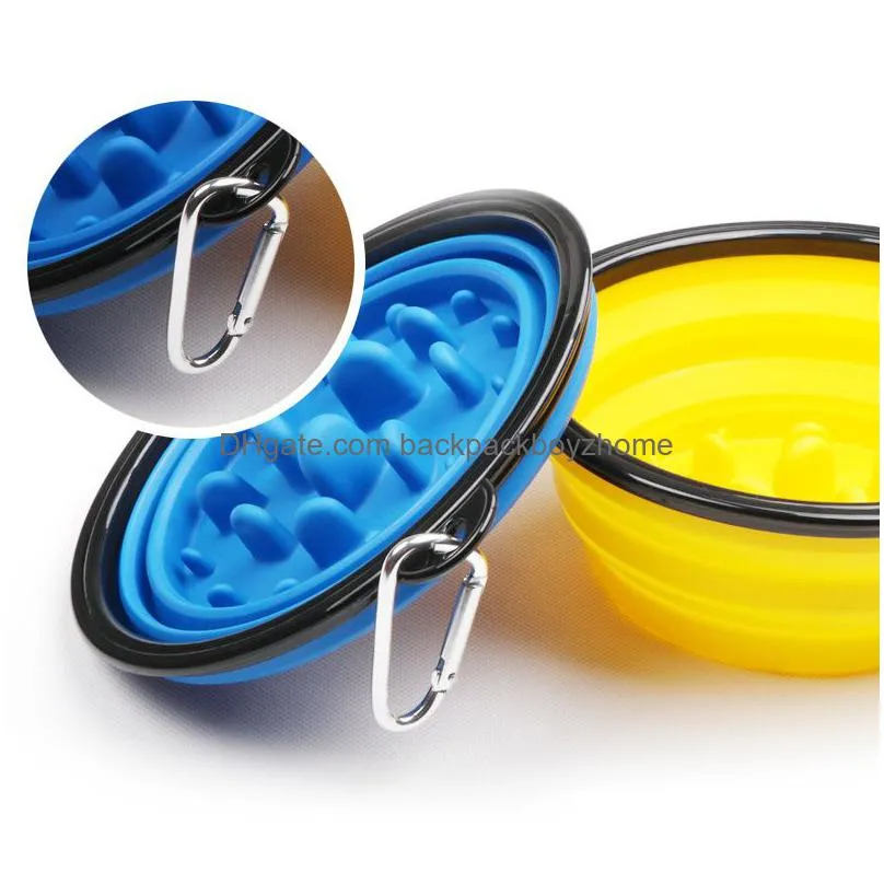 collapsible slow feeding pet bowl silicone outdoor travel portable puppy food container feeder dish bowl