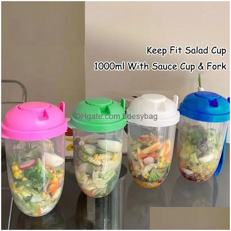 breakfast oatmeal cereal bottle nut yogurt salad cup container set with fork sauce cup lid bento food bowl lunch box