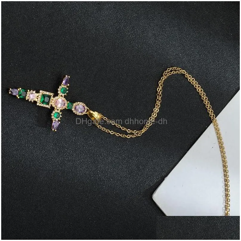 pendant necklaces noble luxury crystal cross necklace for women stainless steel chain charm initial wedding jewelry gift