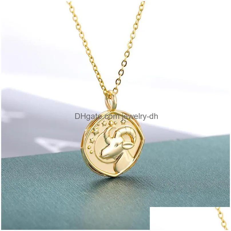 pendant necklaces gold zodiac necklace for women stainless steel aquarius scorpio leo picses capricorn horoscope medallion astrology