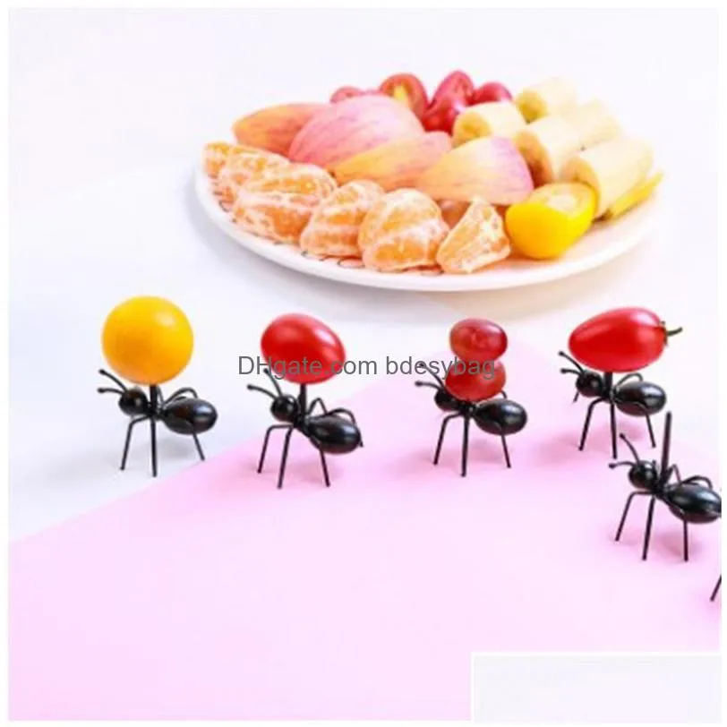 12pcs/set cute mini ant fruit fork eco friendly plastic toothpicks decoration kitchen bar kids dessert forks party tableware