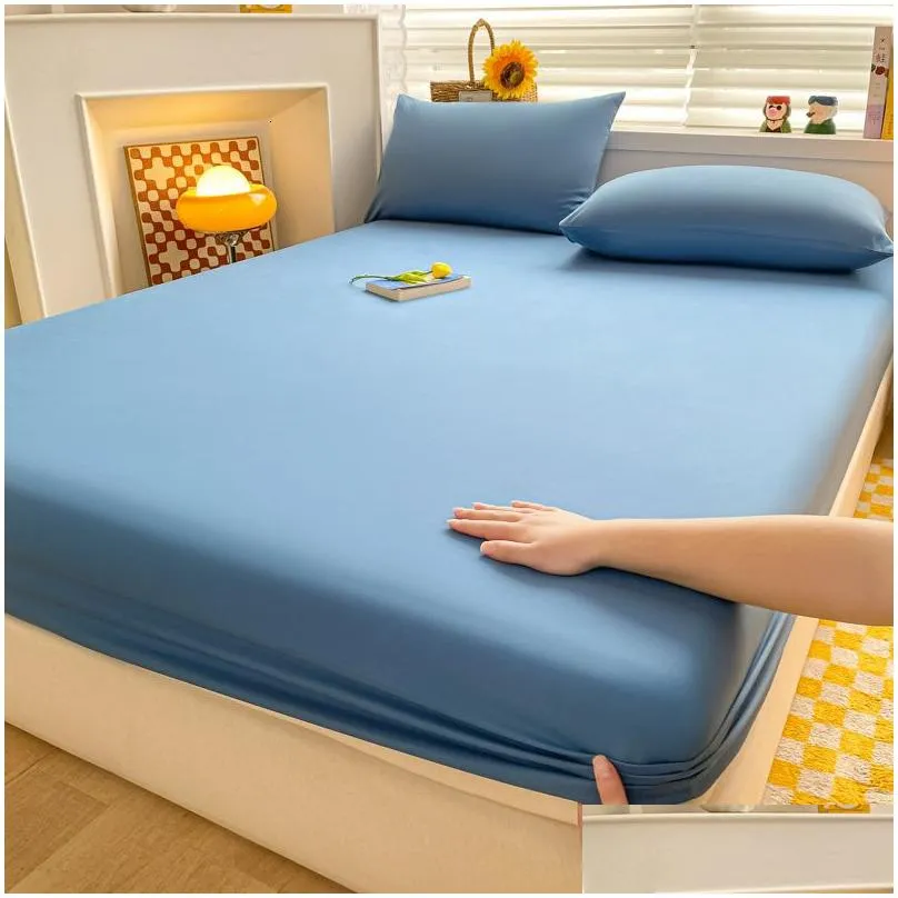 mattress pad washed cotton mattress covers with elastic band solid color 1pc fitted sheet soft comfort mattress protector queen king size bed