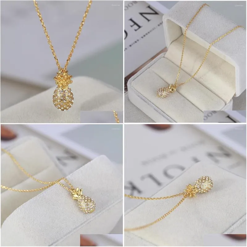 pendant necklaces european and american jewelry wholesale fashion golden pineapple texture full zircon clavicle chain female necklace