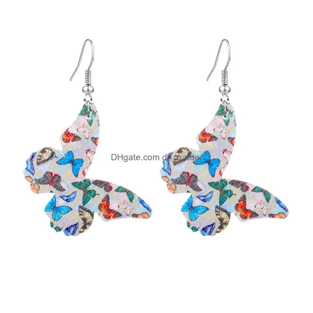 retro leather butterfly earrings charm fashion colorful water drop long statement wings earring for women party jewelry gift
