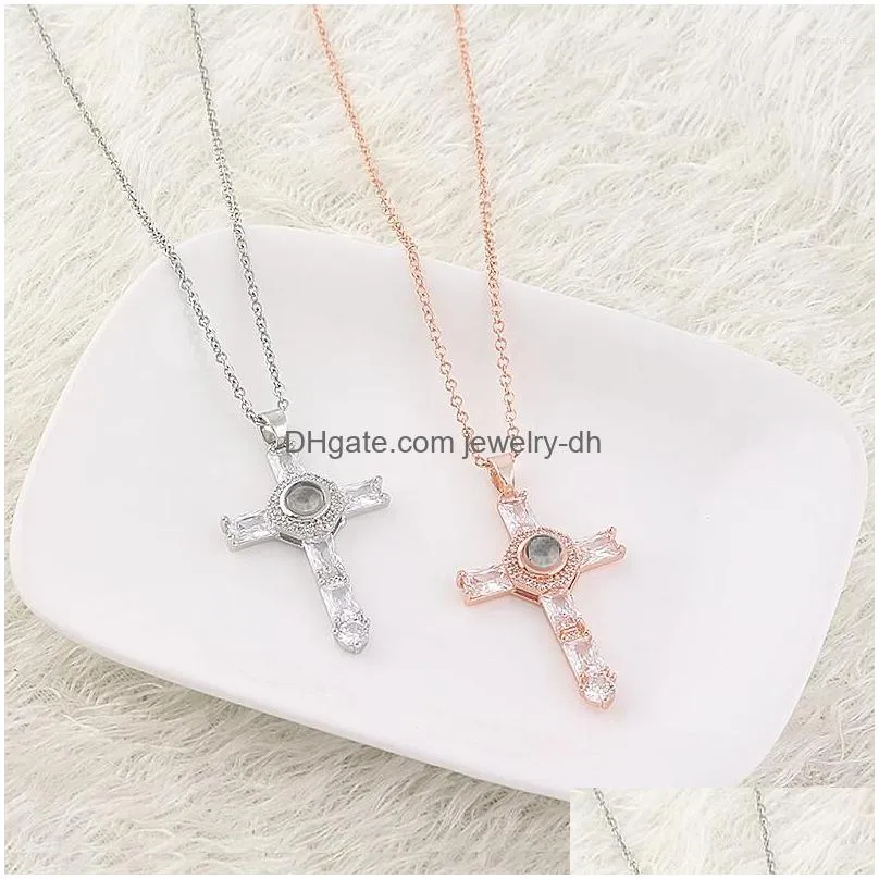 pendant necklaces crystal cross projection necklace christian jesus single scripture women men choker jewelry