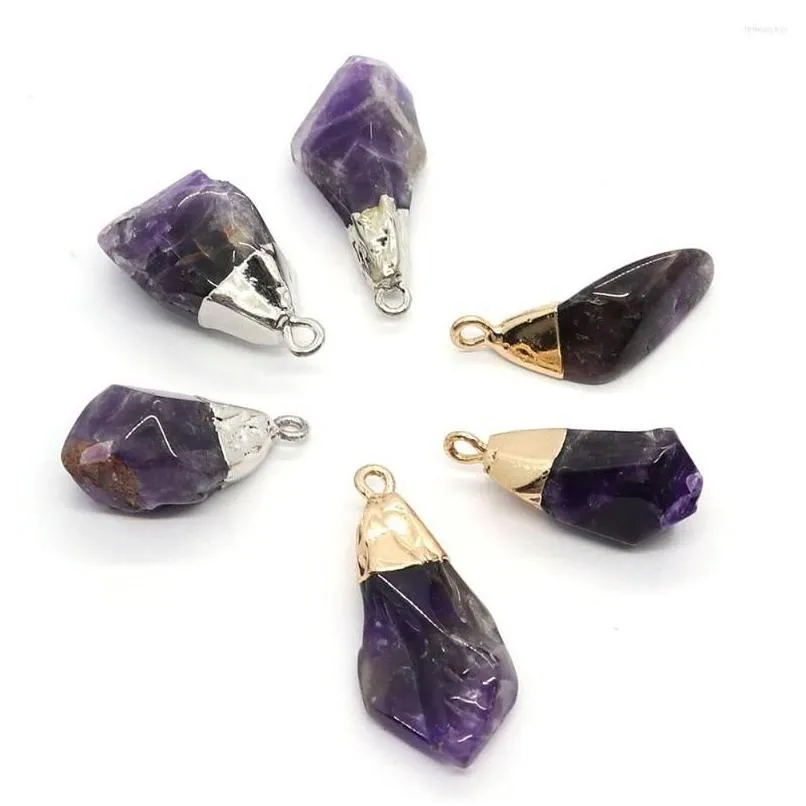 pendant necklaces 2pcs/pack irregular shaped amethyst crystal natural semiprecious stone pendants diy making necklace earrings