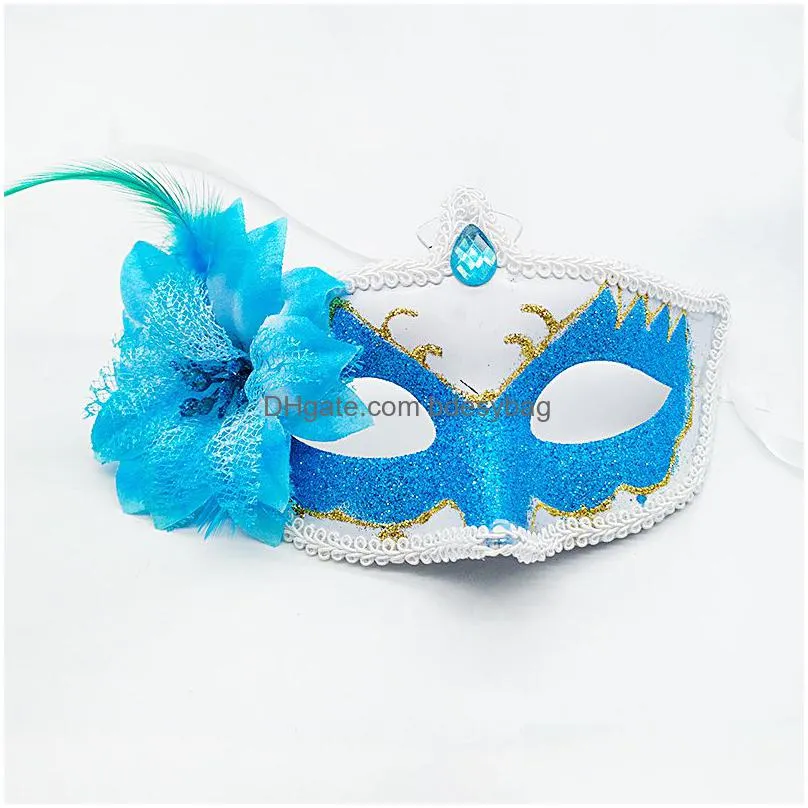 halloween masquerade party masks for women half face cover painted gold powder flower feather ball princess mask