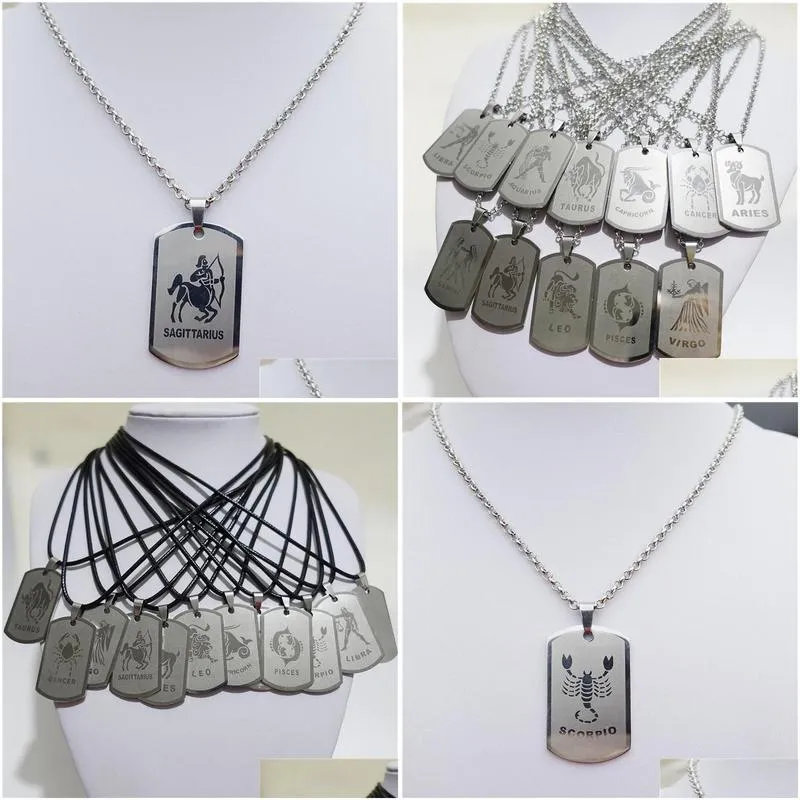 pendant necklaces pieces stainless steel astrology zodiac sign dog tag necklace constellation horoscopes birthday giftpendant