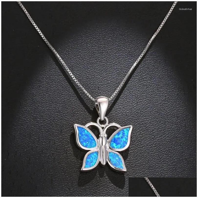 pendant necklaces cute female big butterfly necklace vintage animal wedding for women boho blue fire opal