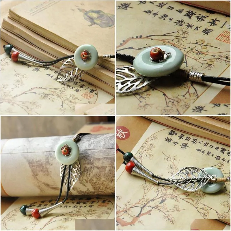 pendant necklaces pieces/lot long tassel necklace for women/female chains hollow leaves statement choker ceramic round beads