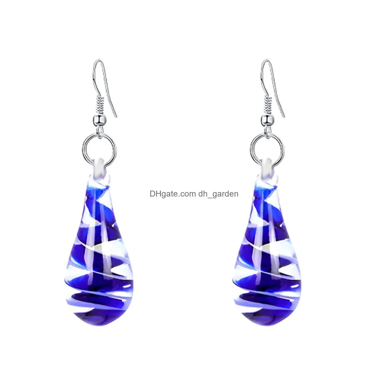 colorful murano lampwork glass dangle earrings stainless steel flower spiral inside pendant drop earring jewelry
