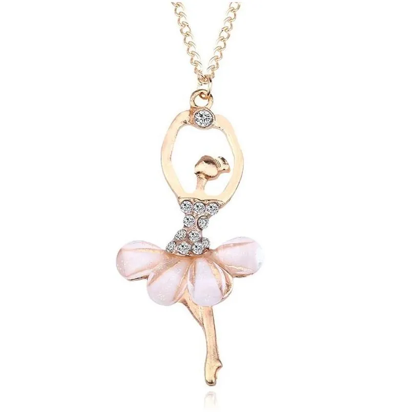 pendant necklaces fashion colorful crystal ballet dancer girl pendants for women gold fairy princess girls femme necklace jewelry
