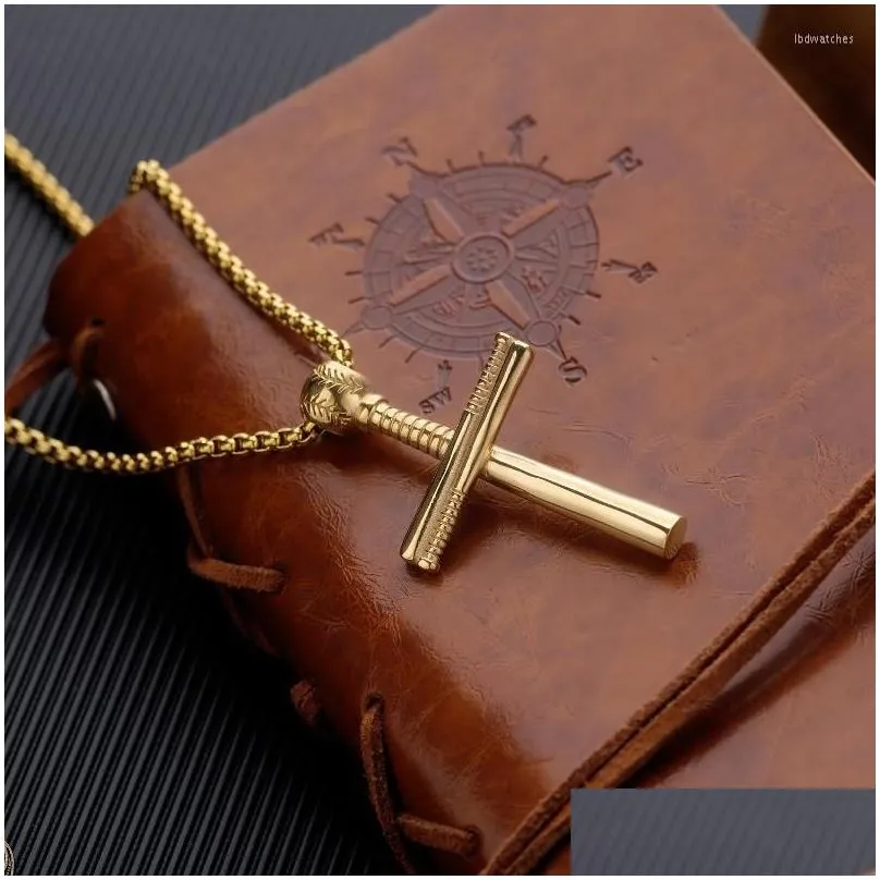 pendant necklaces miqiao stainless steel titanium baseball bat cross vintage collar chains necklace for women men friends gift jewelry