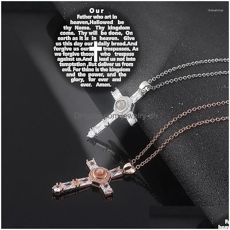 pendant necklaces crystal cross projection necklace christian jesus single scripture women men choker jewelry