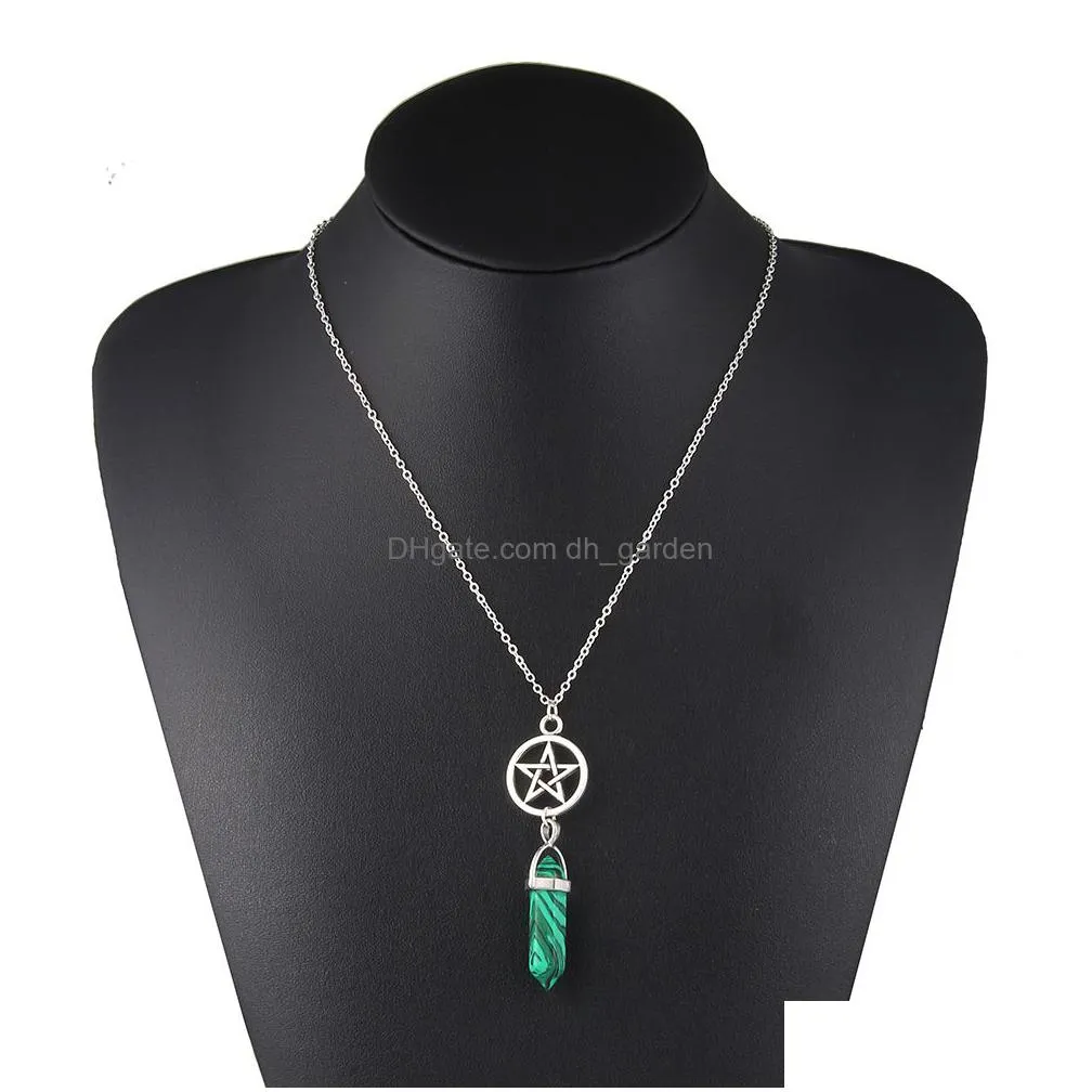 natural stone bullet pendant necklace women healing point chakra turquoise crystal quartz necklaces handmade jewelry