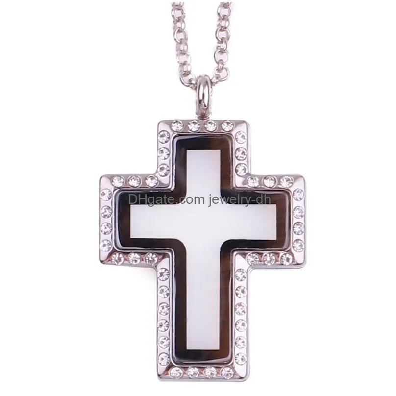 pendant necklaces 10pcs/lot cross glass living floating charm locket memory relicario for women collier jewelry accessoriespendant