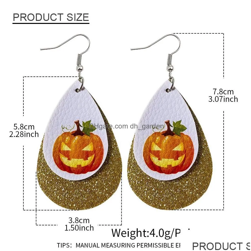 new halloween skull leather earrings for women pumpkin print drop dangle earring wholesale jewelry