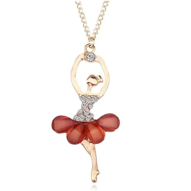 pendant necklaces fashion colorful crystal ballet dancer girl pendants for women gold fairy princess girls femme necklace jewelry