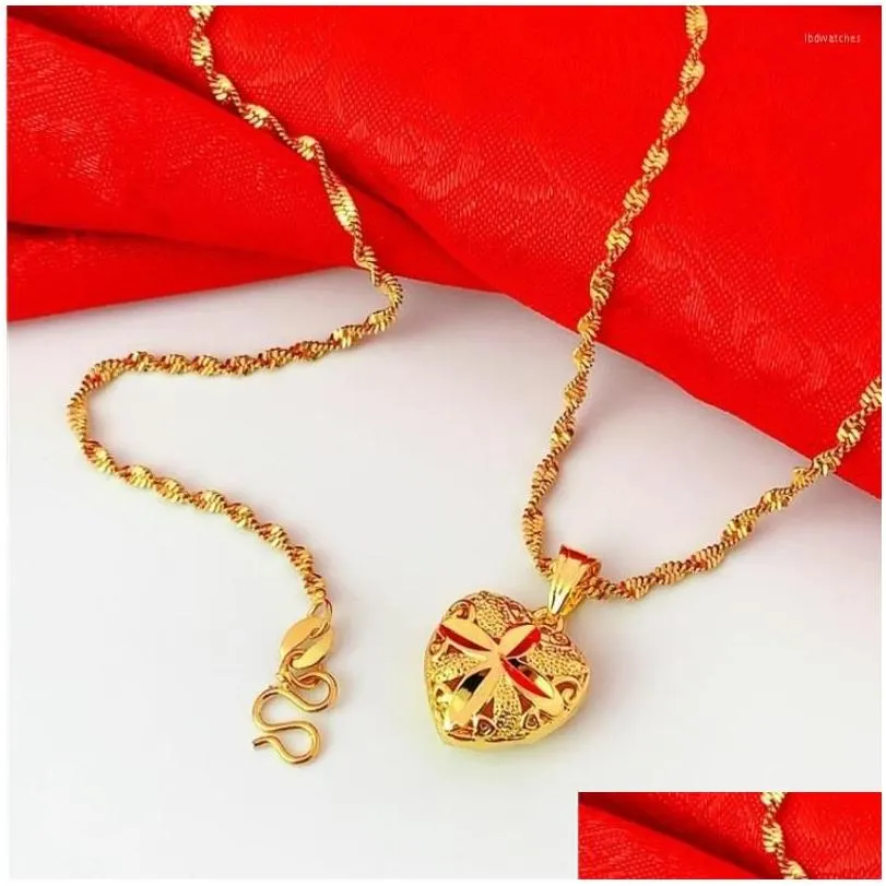 pendant necklaces womens necklace 24k gold flower heart clavicle for wedding anniversary jewelry luxury gifts