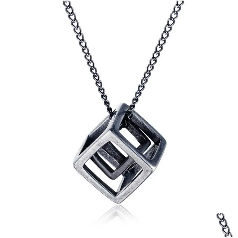 pendant necklaces stainless steel hollow cube necklace for men woman link chain jewelry gift drop wholesalependant