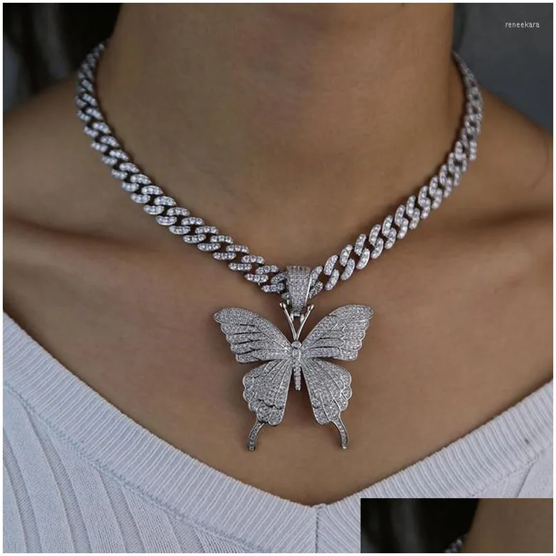 pendant necklaces big butterfly necklace rhinestone chain for women bling crystal choker hip hop thick jewelry