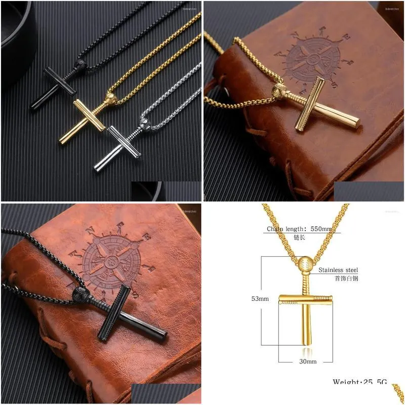 pendant necklaces miqiao stainless steel titanium baseball bat cross vintage collar chains necklace for women men friends gift jewelry