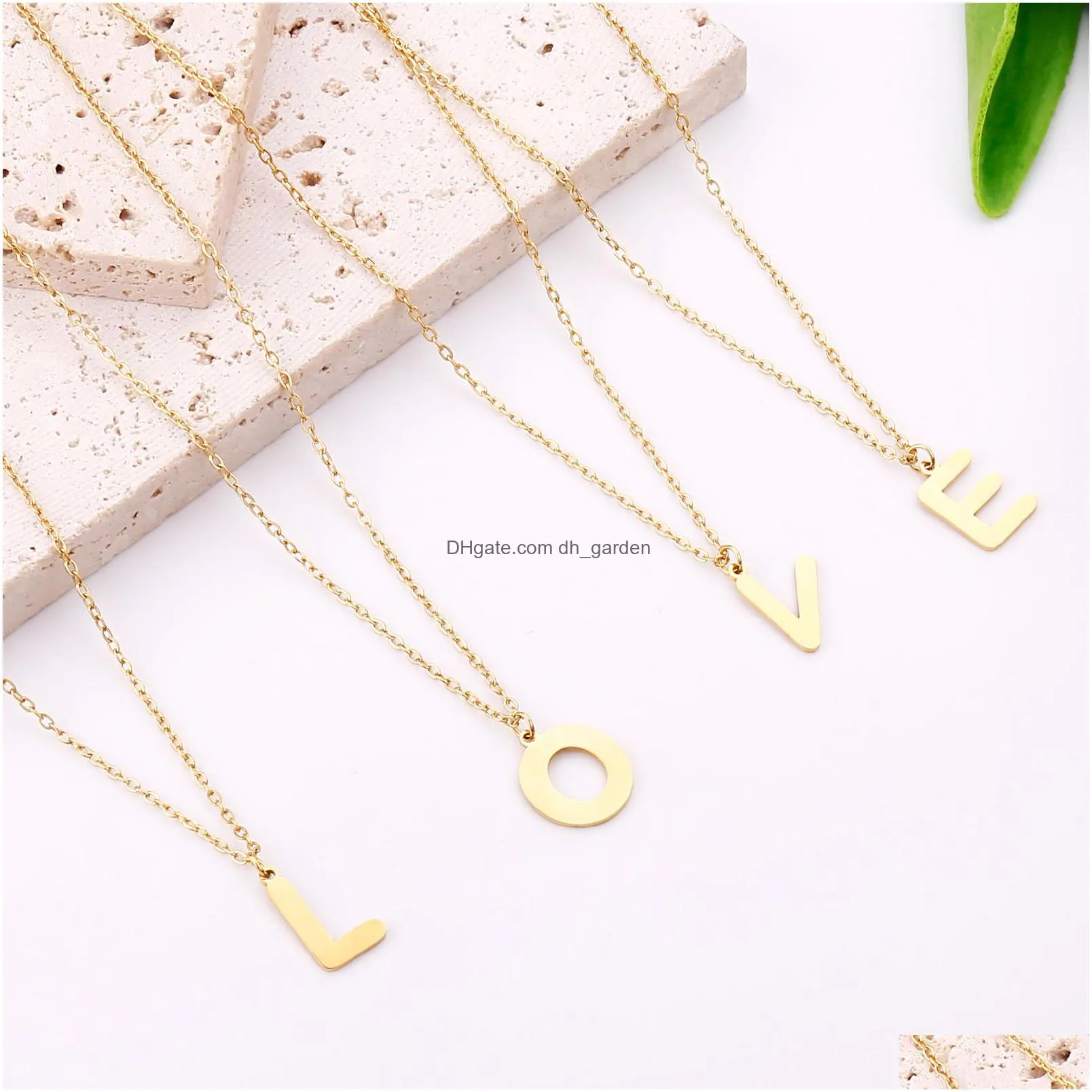 simple 26 letters initial necklace pendant stainless steel gold plated alphabet name necklaces collier friends familyjewelry