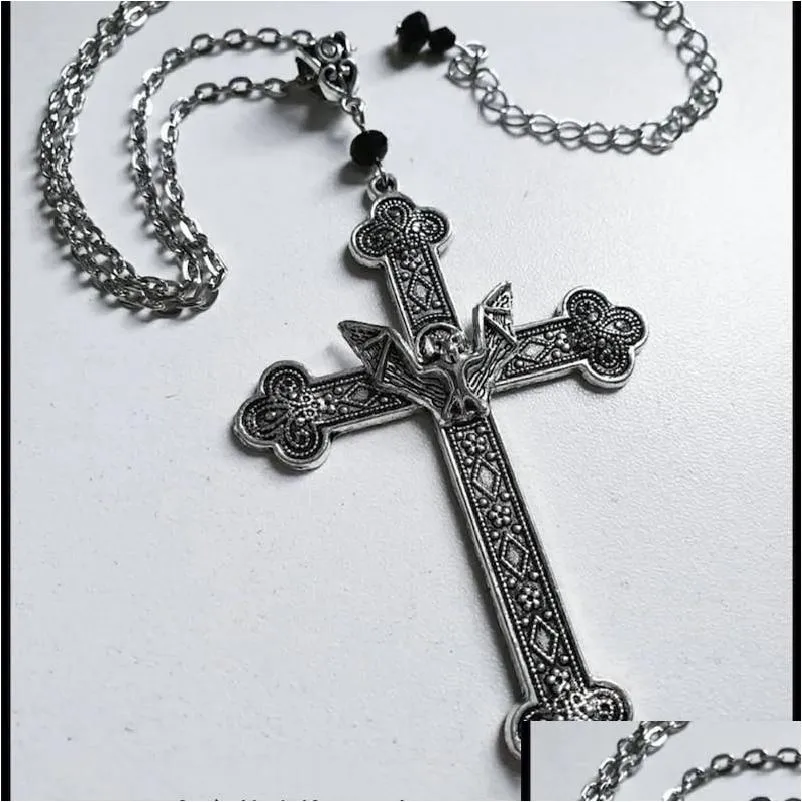 pendant necklaces goth punk bat cross necklace for men and women fashion trend street accessories cosplay props jewelry giftpendant