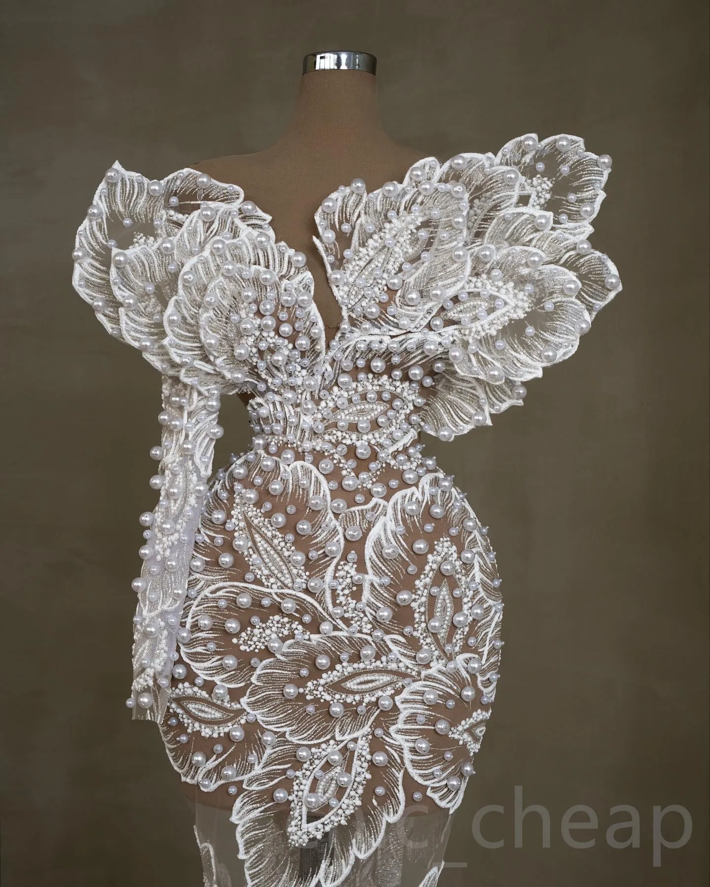2023 Arabic Aso Ebi Mermaid Lace Wedding Dress Pearls Long Sleeves See Through Luxurious Bridal Gowns Dresses ZJ0445