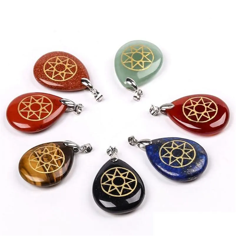 pendant necklaces natural stone handmade engrave ishtar star mesopotamian reiki symbol men women charm necklace healing crystal