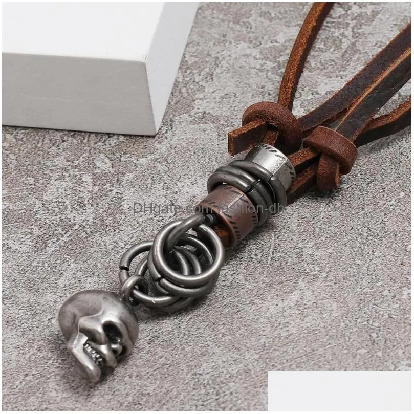 pendant necklaces retro skull necklace for men vintage handmade braided metal choker leather adjustable jewelrypendant