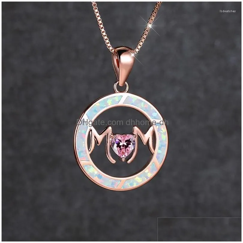 pendant necklaces white blue opal stone m letter necklace rose gold silver color chain cute heart crystal mom for women