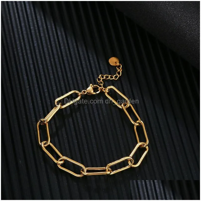 fashion simple retro geometric bamboo paperclip chain stainless steel gold bracelet
