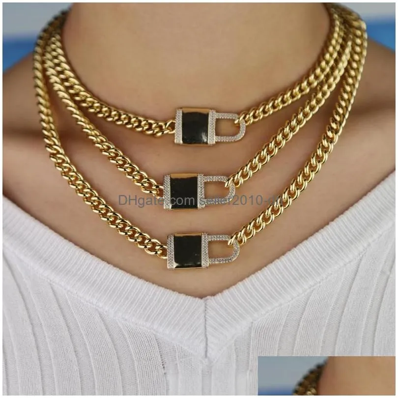 pendant necklaces hip hop women iced out bling rhinestone wide  cuban link chain choke with thin cz stones mens charm key
