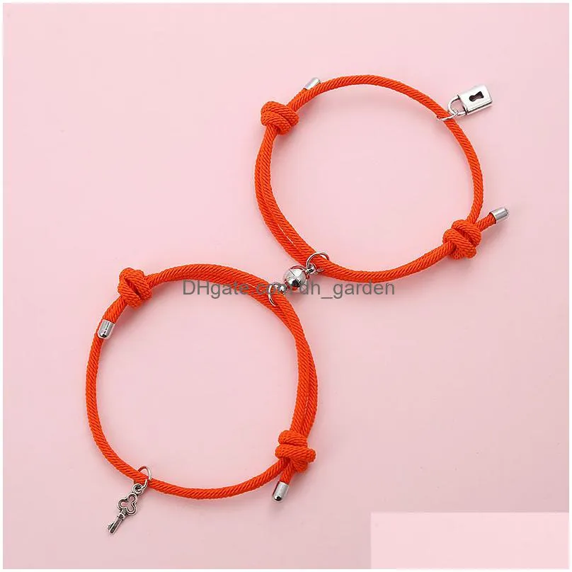 magnetic couples bracelets love lock key charm mutual attraction relationship matching friendship rope bracelet jewelry