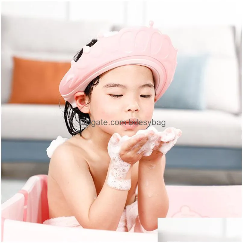 adjustable baby shower shampoo cap crown shape wash hair shield hat for baby ear protection bath supply