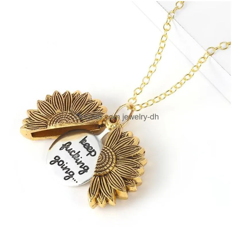 sunflower necklaces keep fucking going you are my sunshine open locket necklace sunflower collar ladys girls friend jewelry gift