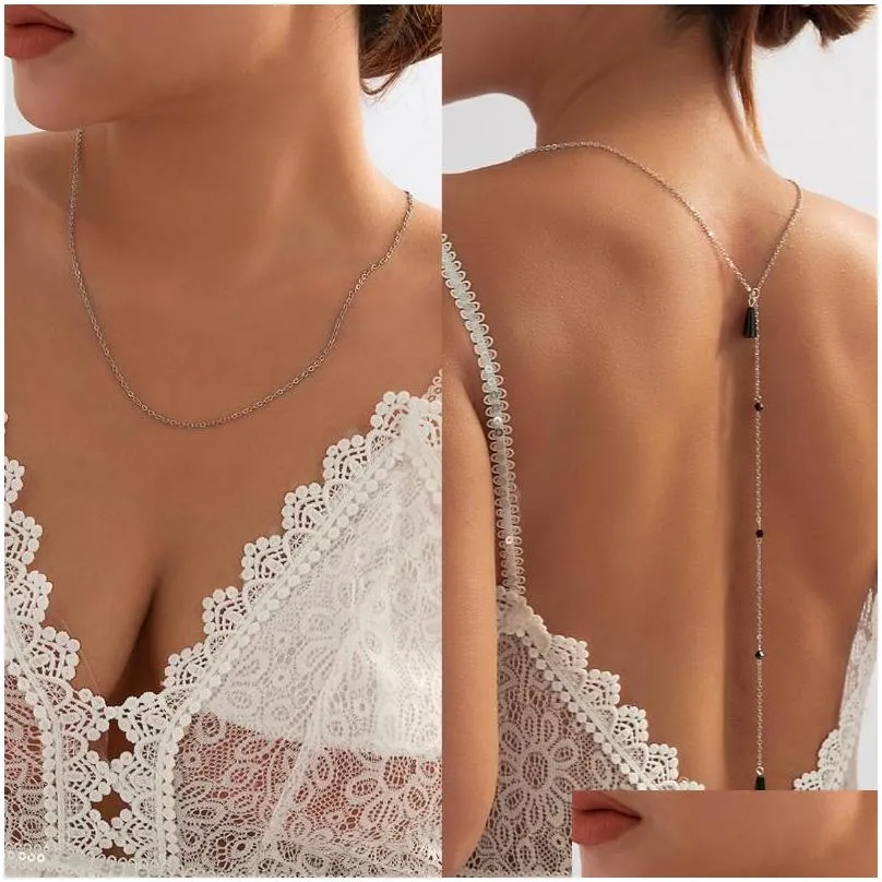 pendant necklaces simple long tassel crystal back chain necklace for women wedding bride summer dress backdrop neck jewelry