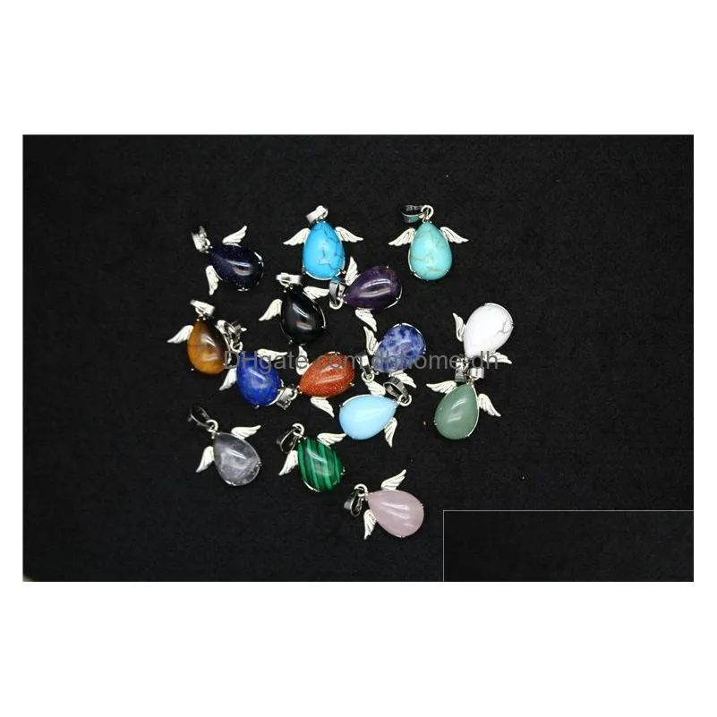 pendant necklaces 6pcs natural stone necklace pendants reiki healing chakra energy pendulum druzy quartz jewelry making for wholesales