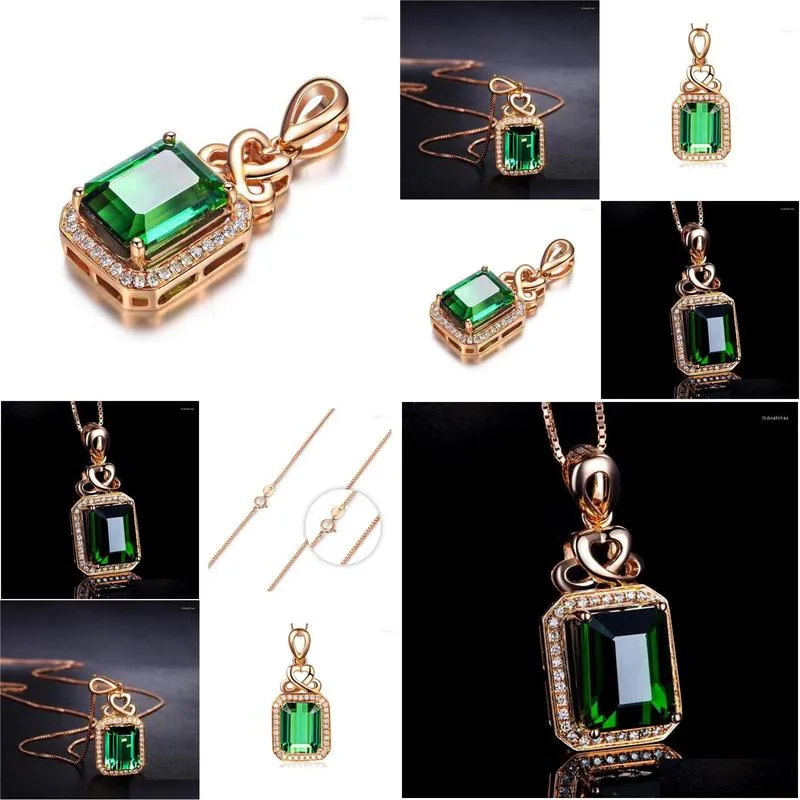 pendant necklaces 2 s green semiprecious necklace square rose gold color fine jewelry for women