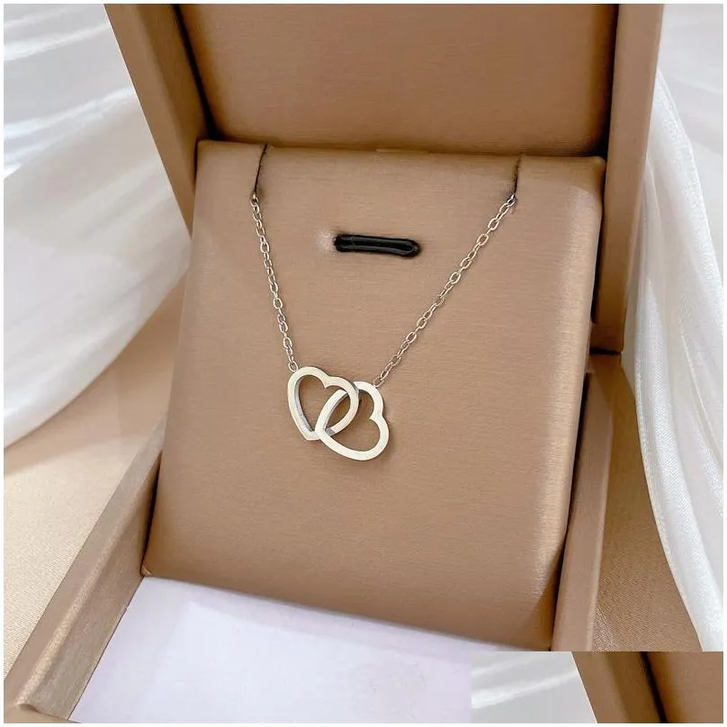 pendant necklaces 316l stainless steel simple doubleheart titanium nonfading trend necklace colar feminino ouro chain