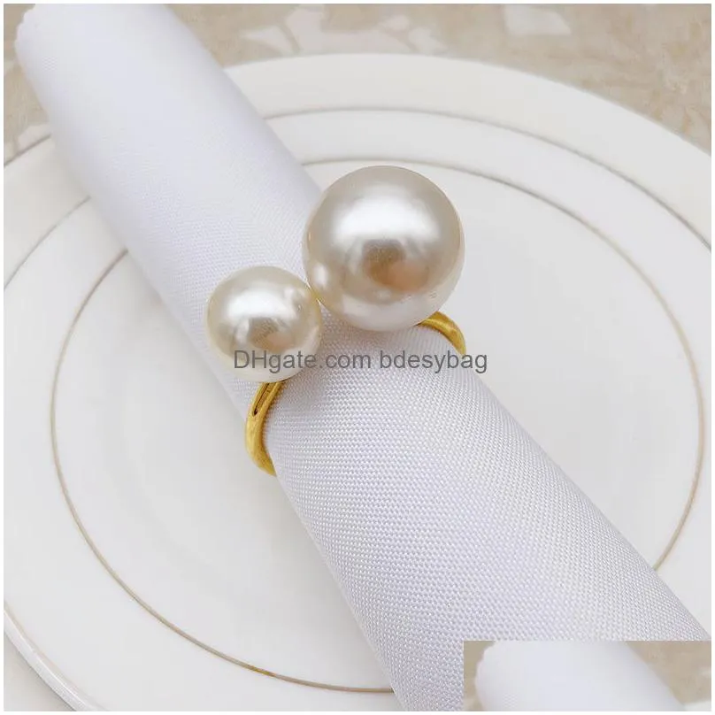 pearl napkin rings adjustable metal napkin ring holder serviette buckle for easter family gathering dinner party wedding decor