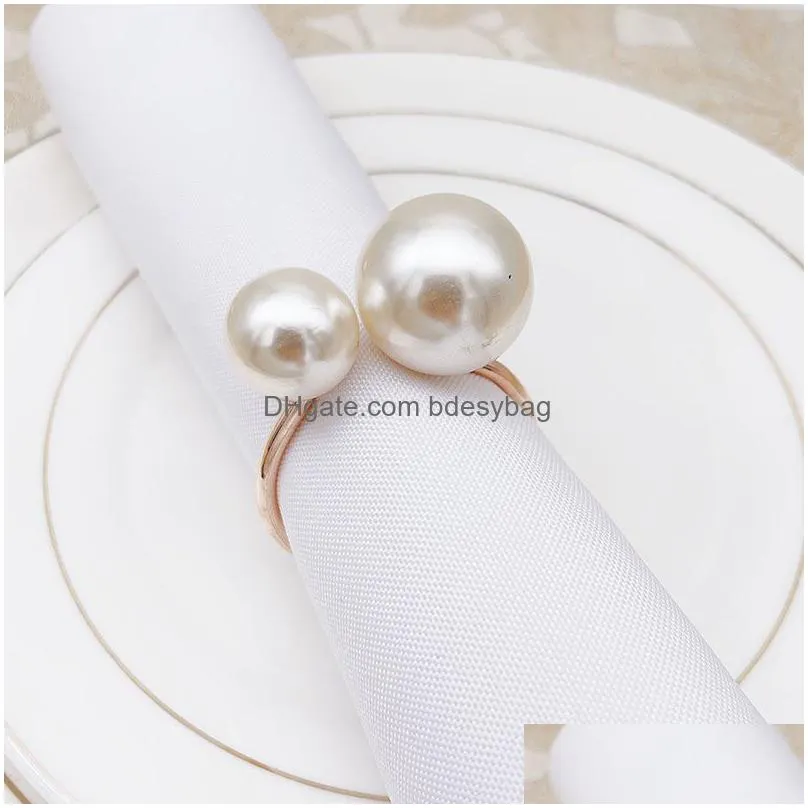 pearl napkin rings adjustable metal napkin ring holder serviette buckle for easter family gathering dinner party wedding decor