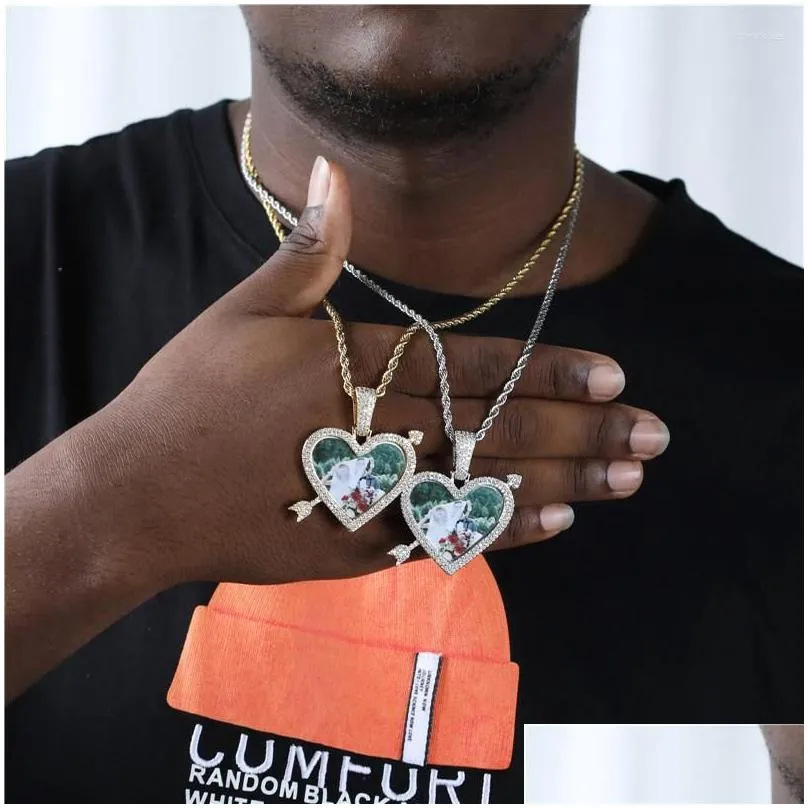 pendant necklaces custom arrow heart shape po frame pendants necklace for women men lovers unisex bling iced out hip hop rapper