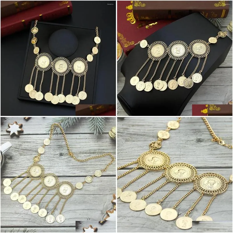 pendant necklaces neovisson turkish round flower shape coin chain gold plated women necklace arabic wedding jewelry ethnic