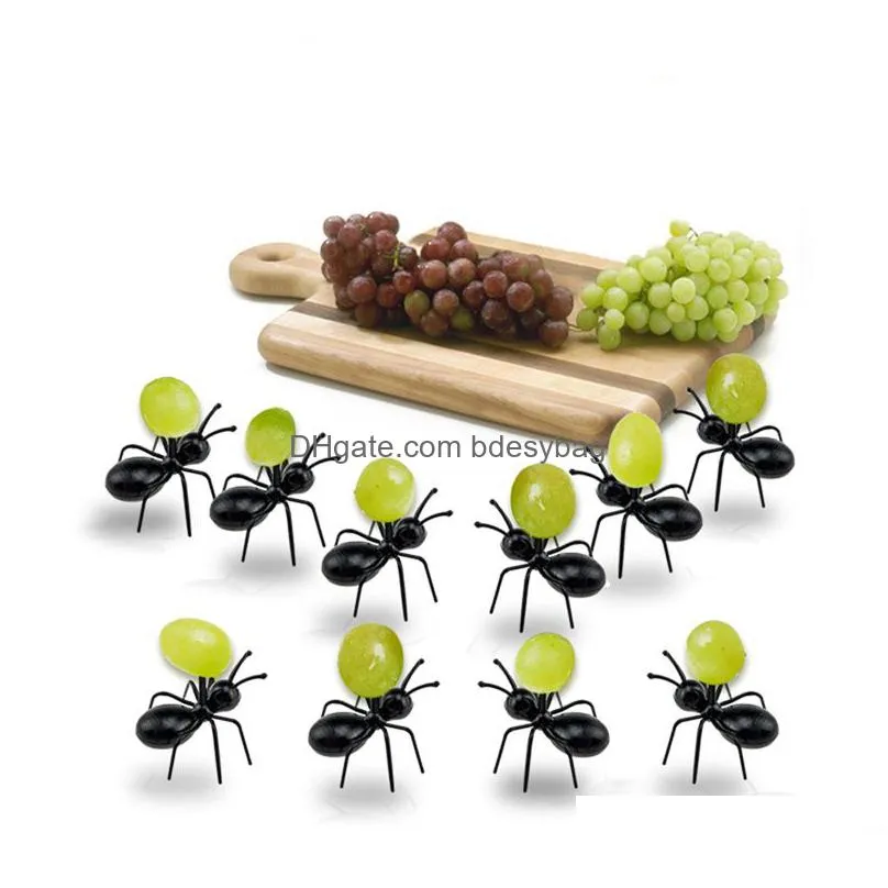 12pcs/set cute mini ant fruit fork eco friendly plastic toothpicks decoration kitchen bar kids dessert forks party tableware