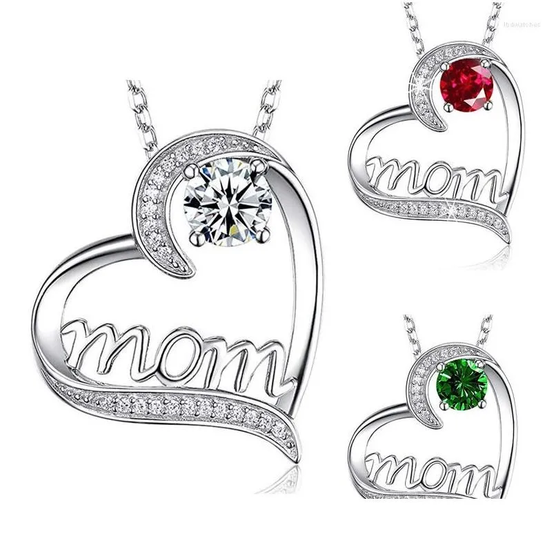 pendant necklaces heart mom necklace for women with 3 colour crystal choker jewelry o chain grace mothers day gifts