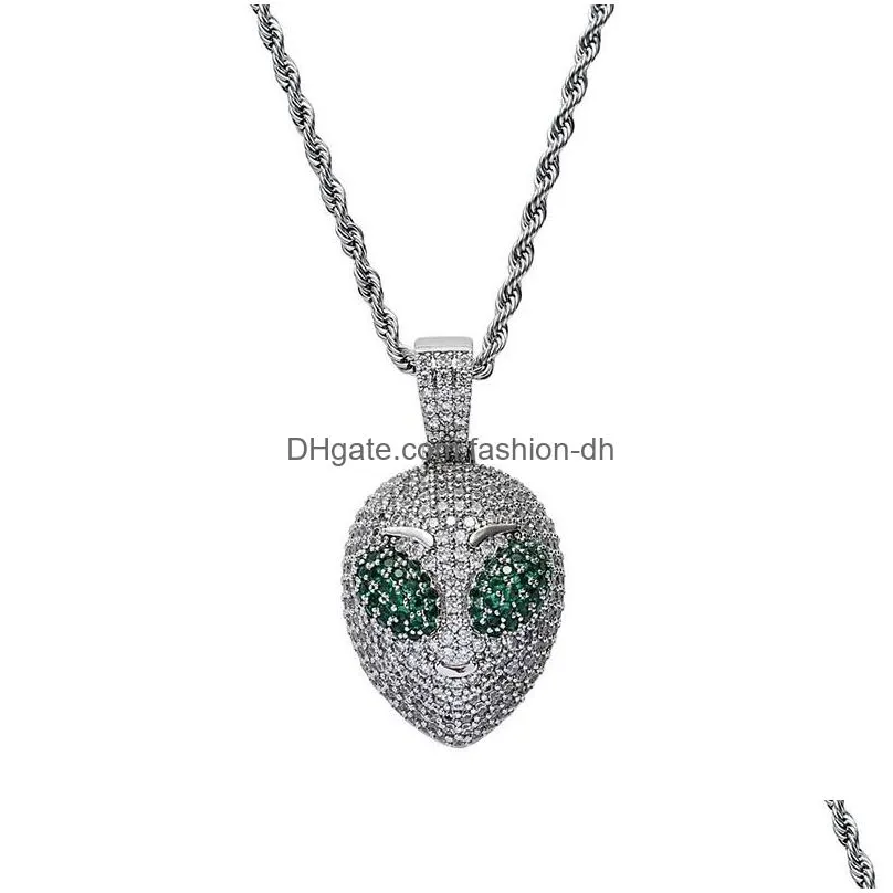 pendant necklaces hip hop micro paved cubic zirconia bling iced out alien pendants necklace for men rapper jewelry drop