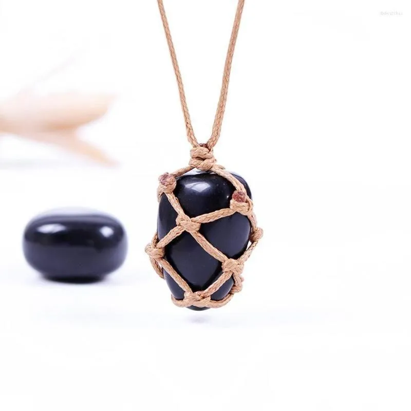 pendant necklaces natural stone wrap braid necklace black obsidian adjustable women men vintage jewelry