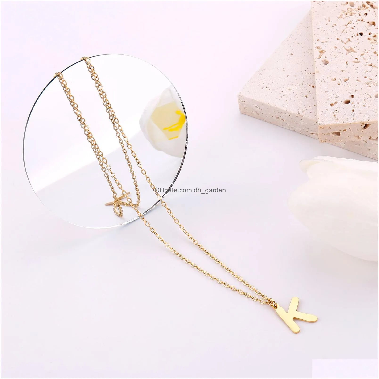 simple 26 letters initial necklace pendant stainless steel gold plated alphabet name necklaces collier friends familyjewelry